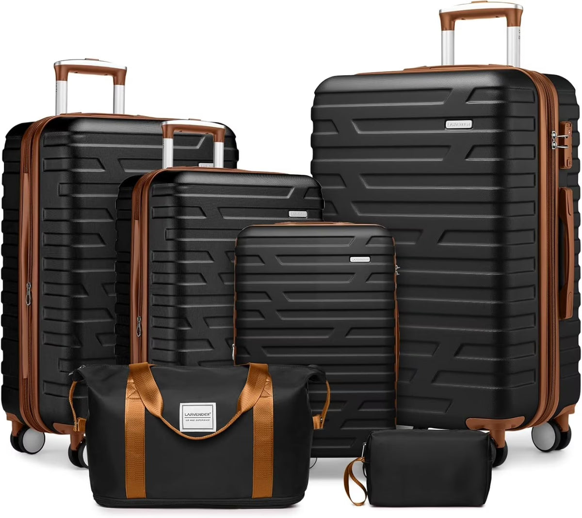 6-Piece Hardshell Luggage Set with Expandable Spinner Suitcases & TSA Lock, 25% Extra Capacity, Duffel Bag & Toiletry Kit, Cream ABS Suitcases