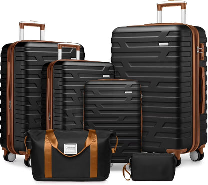 6-Piece Hardshell Luggage Set with Expandable Spinner Suitcases & TSA Lock, 25% Extra Capacity, Duffel Bag & Toiletry Kit, Cream ABS Suitcases