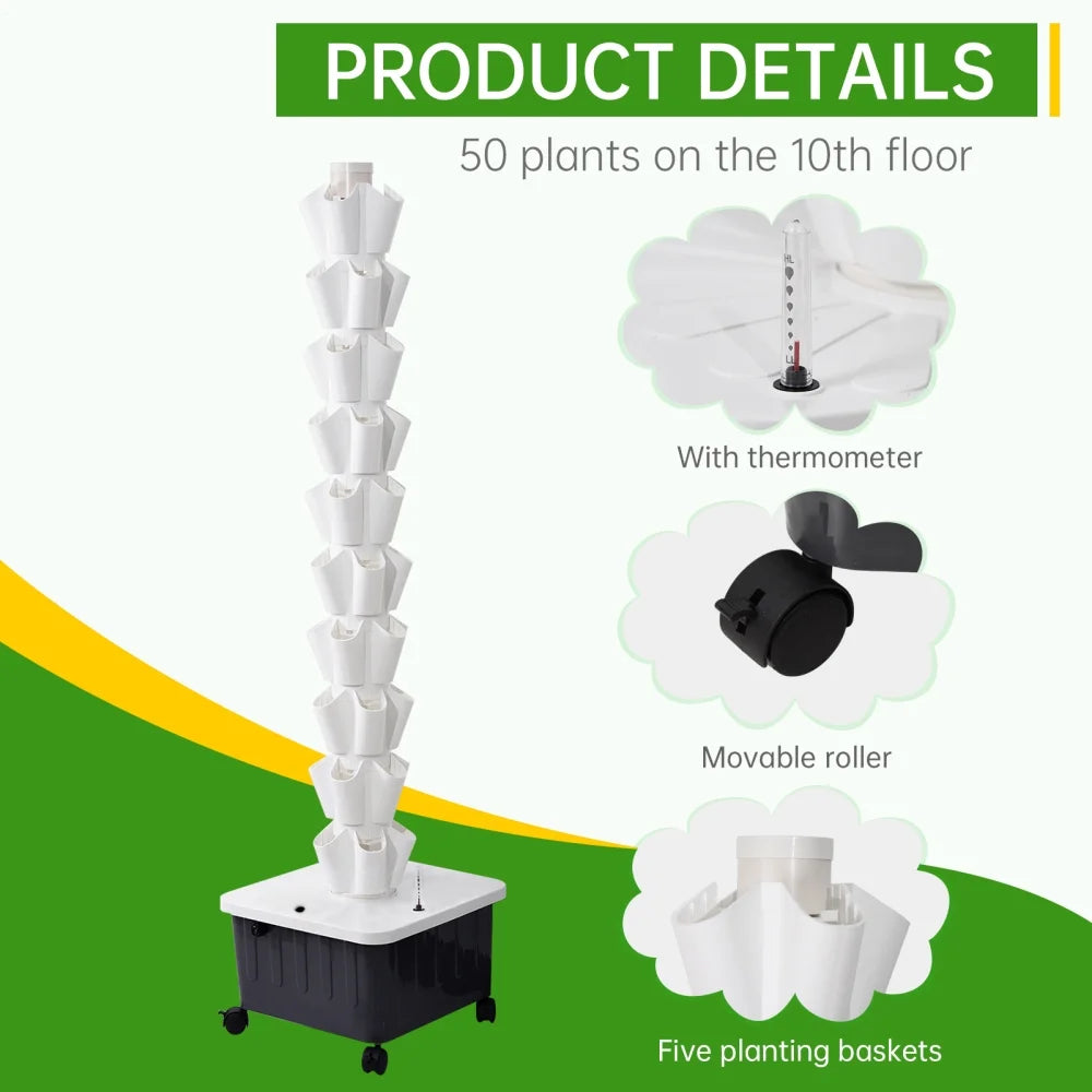 Hydroponic Growing System Tower | Vertical Vegetable Planting Towers | 10-Layer 50 Slots, Hydroponic Growing Kit forHydroponics Towers Garden,Suitable for Balconies, Courtyards, Roofs