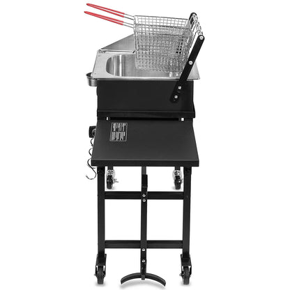 58,000 BTU Outdoor Gas Propane Double Burner Stove Cook Station Flat Top Griddle & Deep Fryer BBQ Grill Camp Side Table