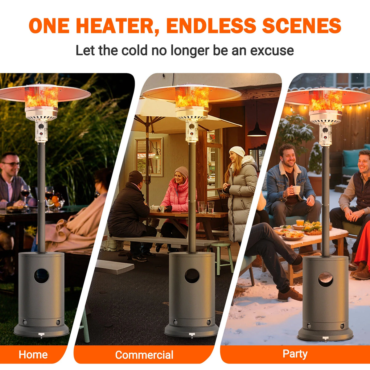 Patio Heater for Outdoor Use, 50,000BTU Propane Heater with Wheels and Adjustable Thermostat, Heavy Duty Stainless Steel Patio Heater, Freestanding Heater for Backyard, Deck, Garden, Silver