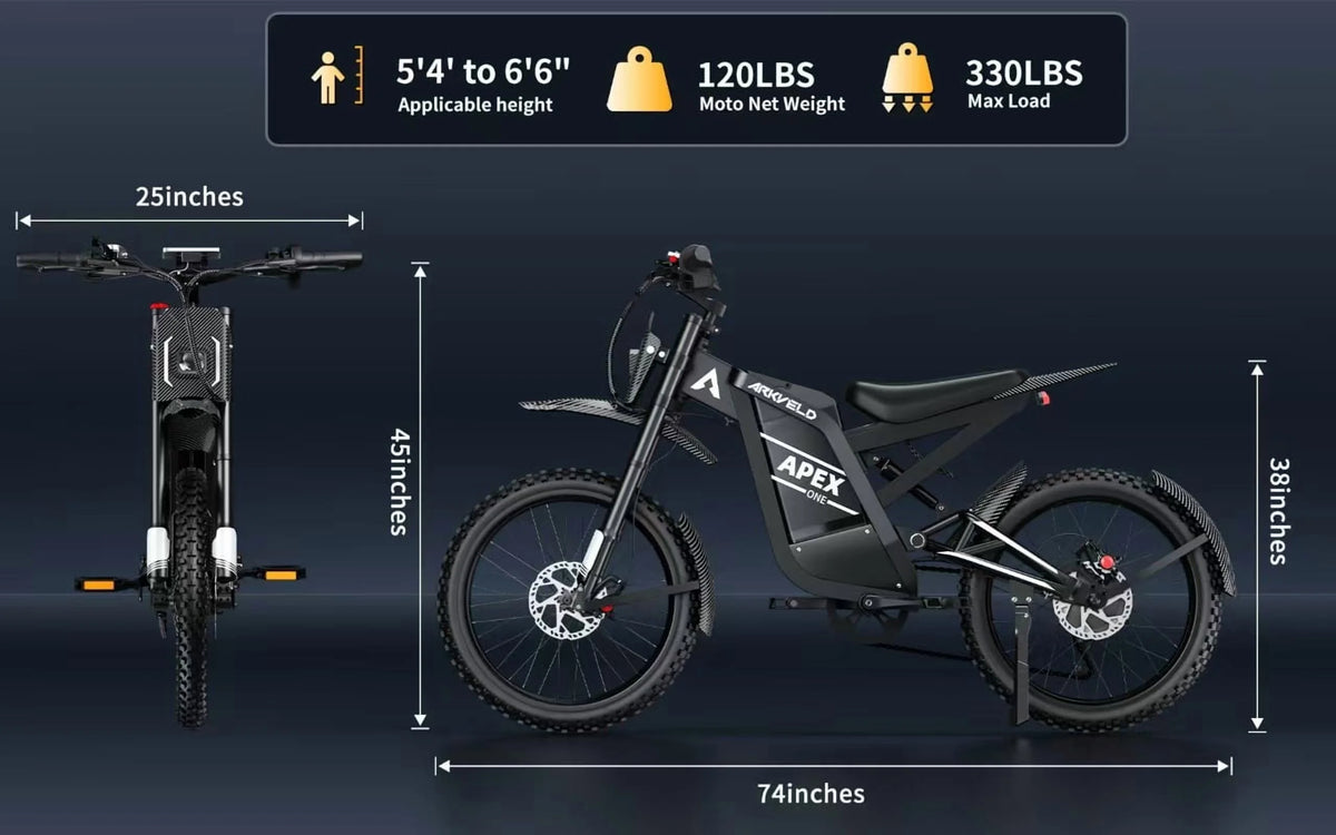 Arkveld Electric Bike for Adults, Peak-3000W, Max 40MPH and 80Miles Electric Motorcycle,25" Fat Tire Dirt Bike, APEX1 7-Speed E-Bike��White