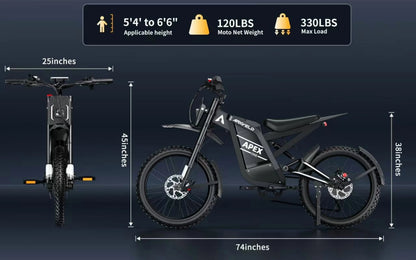 Arkveld Electric Bike for Adults, Peak-3000W, Max 40MPH and 80Miles Electric Motorcycle,25" Fat Tire Dirt Bike, APEX1 7-Speed E-Bike��White