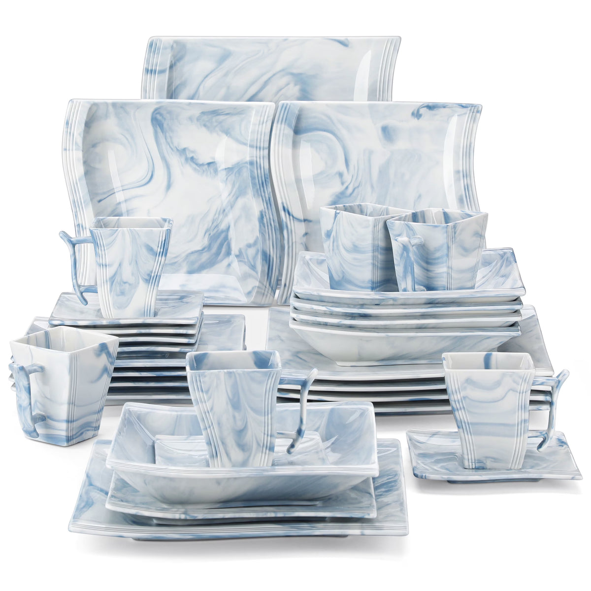 MALACASA Porcelain Tableware Sets, Ivory White, 30-Piece (6 Packs)