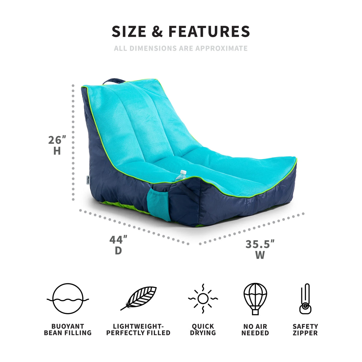 Big Joe Captain's Float No Inflation Needed Pool Lounger with Drink Holder, Blurred Blue Double Sided Mesh, Quick Draining Fabric, 3 feet