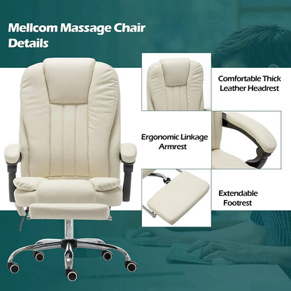 Mellcom Massage Office Chair, Pu Leather Executive Computer Gaming Chair, Beige