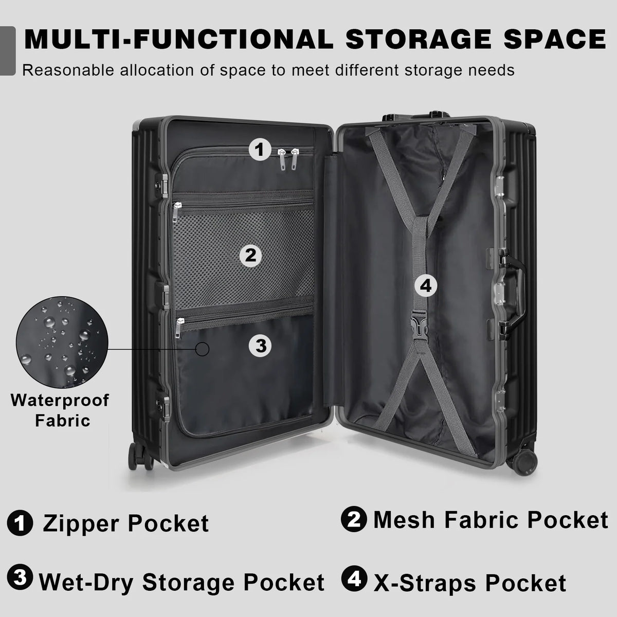 Luggage Aluminium Frame PC ABS Hardshell Suitcase with Spinner Wheels TSA Lock Zipperless Luggage 28 inch Silver
