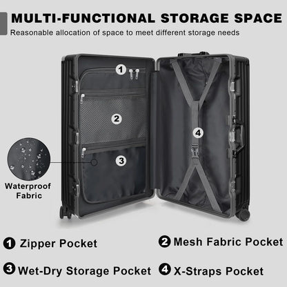 Luggage Aluminium Frame PC ABS Hardshell Suitcase with Spinner Wheels TSA Lock Zipperless Luggage 28 inch Silver