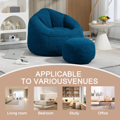MOONMISS Microfiber Upholstered High Pressure Foam Round Lazy Bean Bag Sofa Chair with Ottoman-Gray