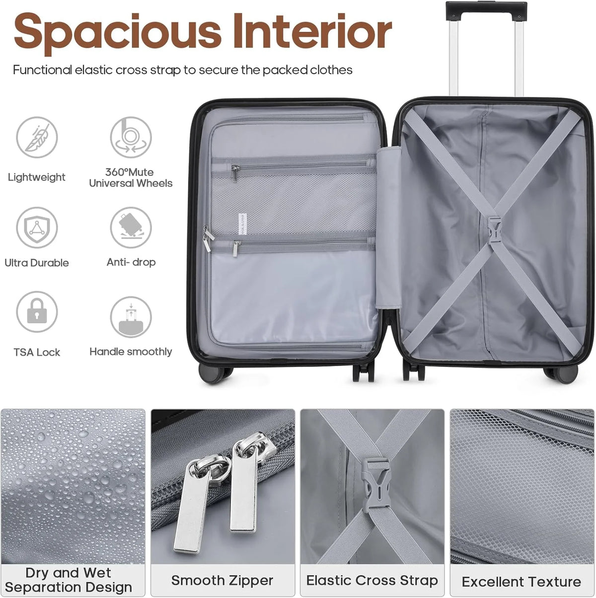 MIUSSE Luggage Sets 3 Piece, 20 Inch Carry On Luggage with Wheels, 100% PC Hardshell Suitcase with TSA Lock, Carry On Suitcases Airline Approved With Travel Backpack for Men Women