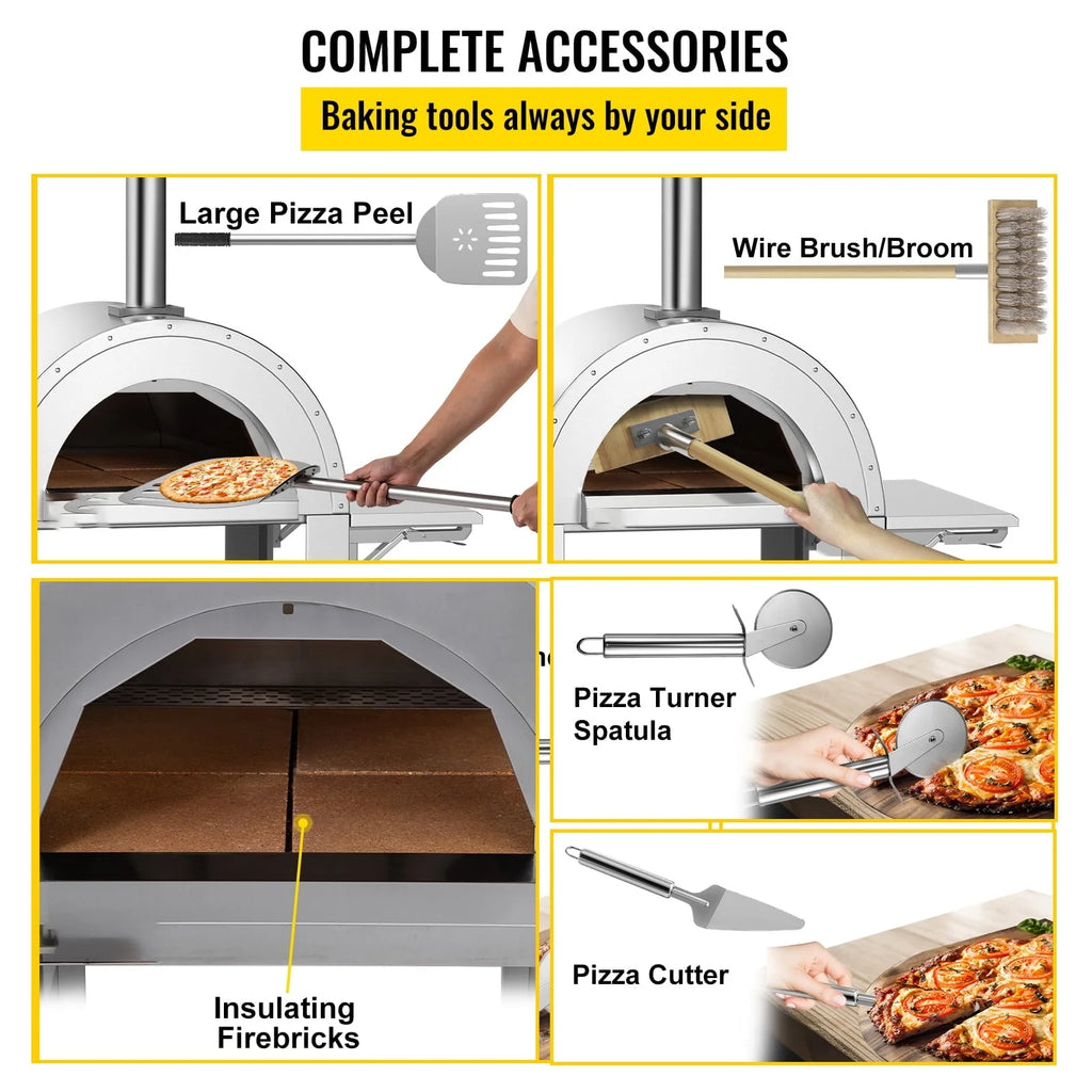 BENTISM Outdoor Pizza Oven Wood Fired Pizza Oven Movable Stainless Steel 32"