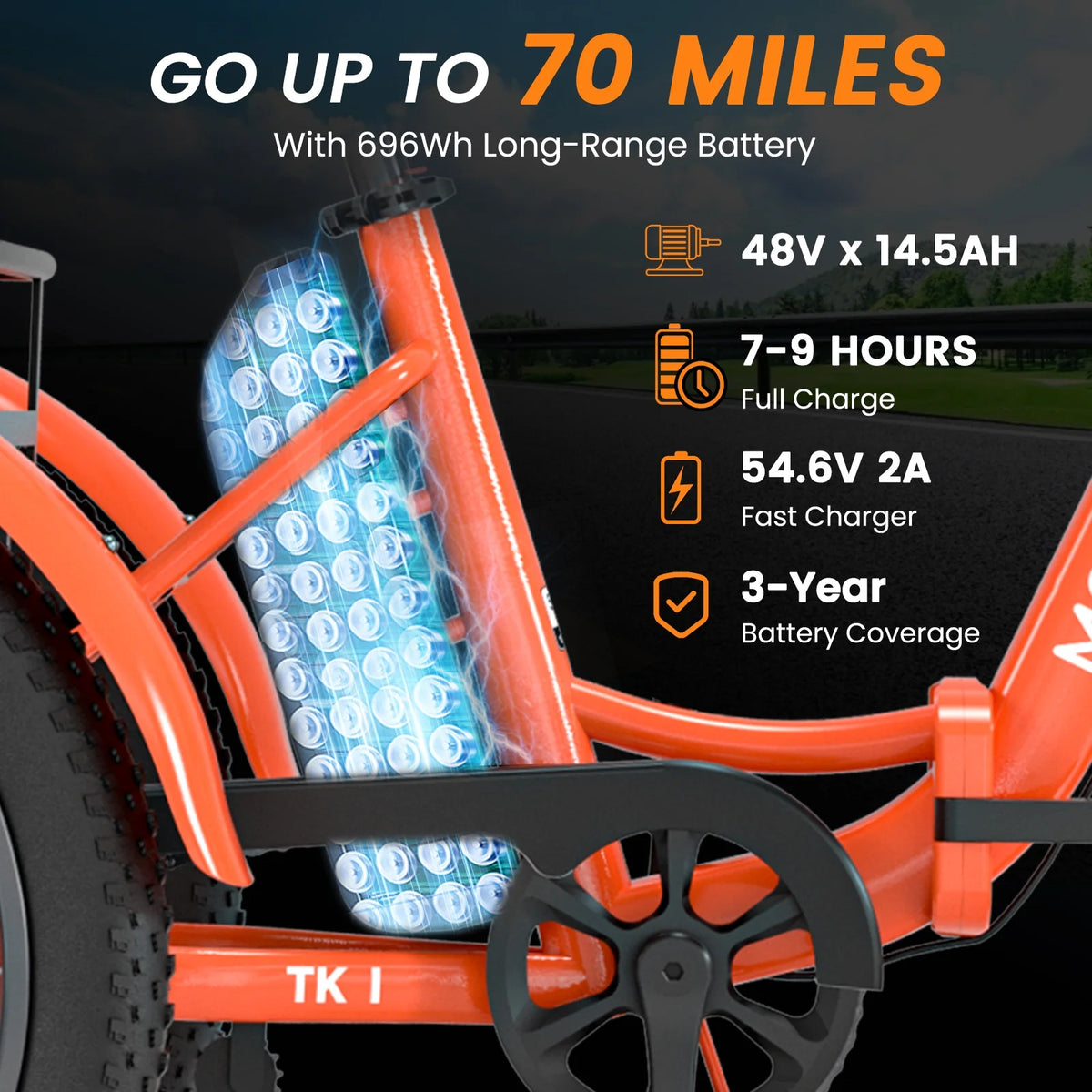 MOONCOOL TK1 Folding Electric Tricycle for Adults,48V 14.5Ah Removable battery, 500W（Peak 1000w）Motor, 20" Fat Tire Step-Thru 3Wheel Electric Bicycle w/Front&Rear Baskets, Certified to UL 2849 by SGS
