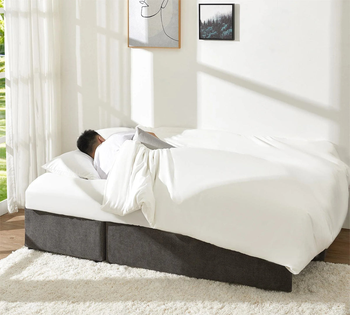 VANACC Sofa Bed, Adult Sleeper Sofa with Storage Chaise, Pull Out Couch for Bed Room, Gray Chenille