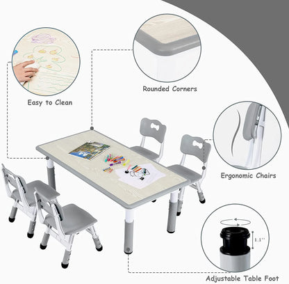 Arlopu Toddler Table and Chair Set Height Adjustable, Kids Activity Table for Reading, Drawing, Eating, Studying, Max 220lbs