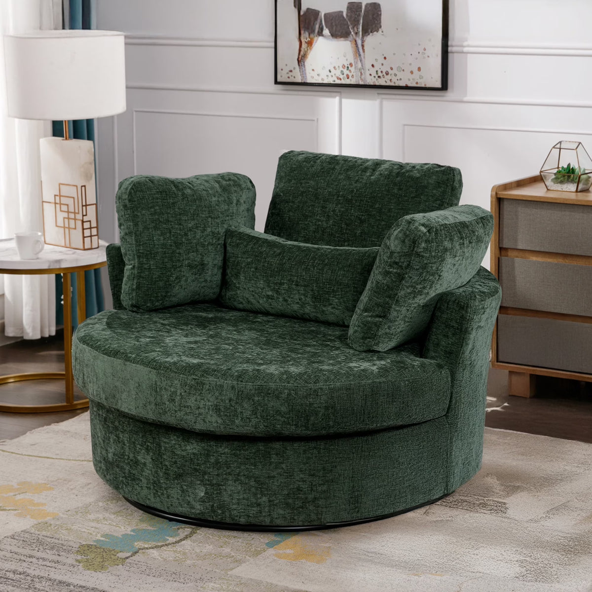 Muumblus Teddy Swivel Accent Barrel Chair, Modern Oversize Sherpa Comfy Round Reading Armchair for Living Room, Ivory
