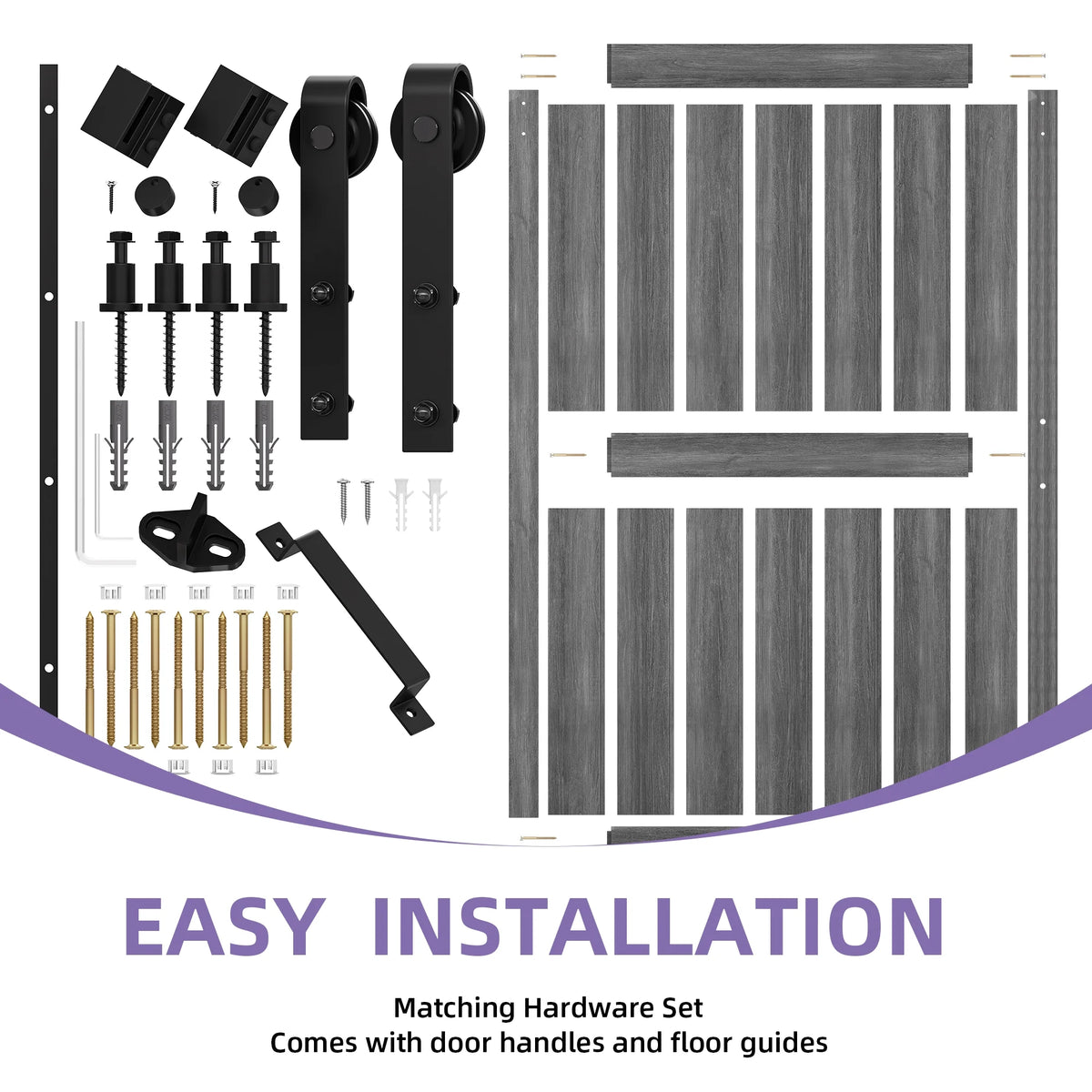 Uforic 48" x 84" Silding Barn Door,with Hardware Kit Rail,and Handle,Pulleys, Gray