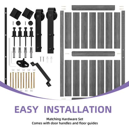 Uforic 48" x 84" Silding Barn Door,with Hardware Kit Rail,and Handle,Pulleys, Gray
