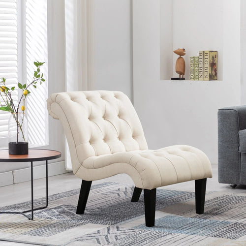 Andeworld Upholstered Accent Chair for Bedroom Living Room Chairs Lounge Chair with Wood Legs Cream Fabric