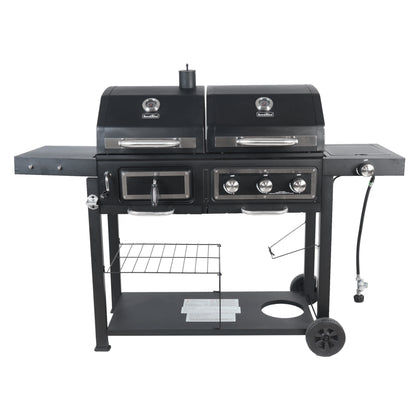 Dual Fuel Gas & Charcoal Combo Grill, Black with Stainless