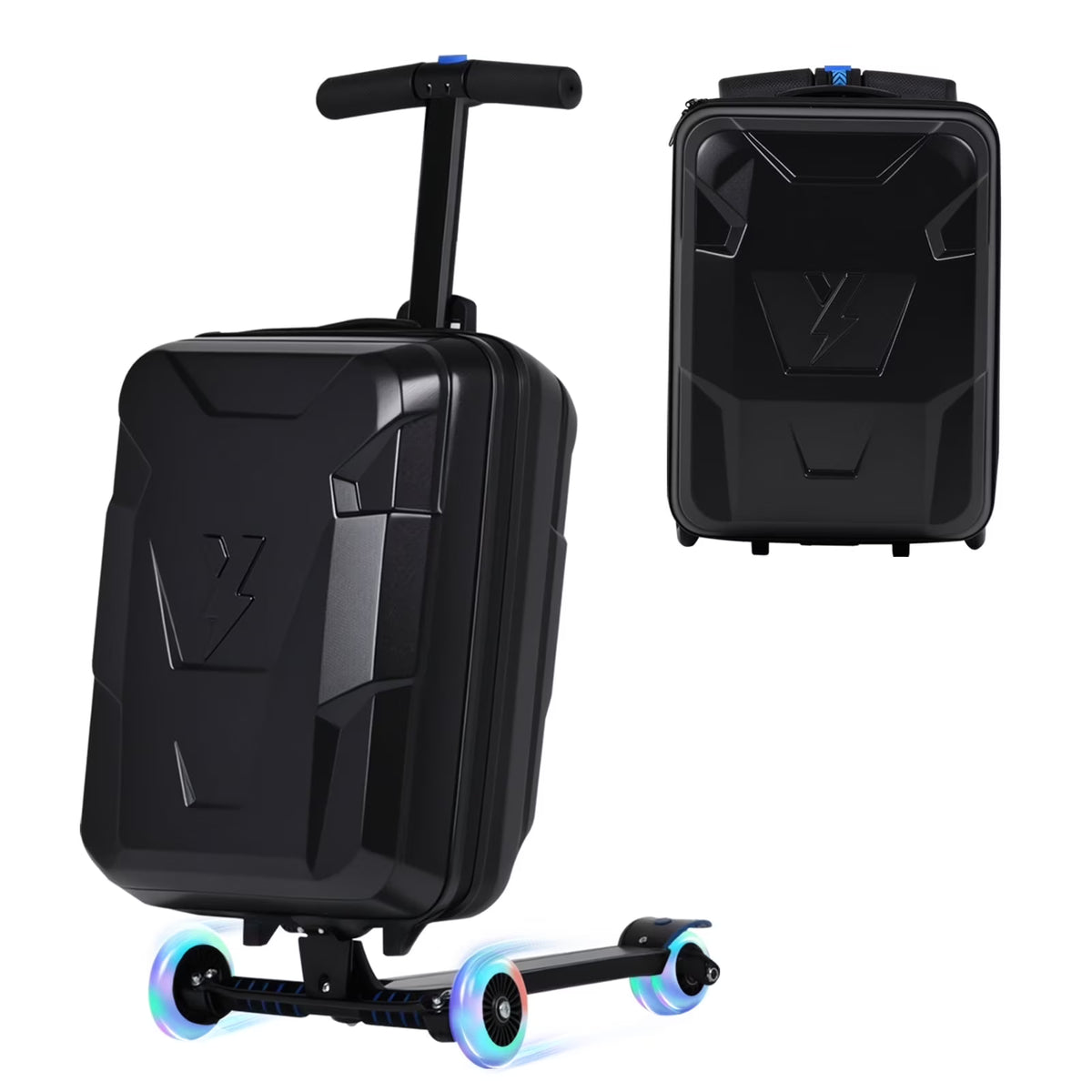 Advwin Ride-On Scooter Suitcase with LED Light-up Wheels, Hardshell Lightweight Foldable Rideable Luggage for Kids & Adults, Silver