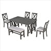 HANSHE Dining Table Set for 6, Farmhouse Dining Table Set with Foldable Table, Bench & 4 Chairs, Kitchen Table Sets with Chairs, Dining Room Set for Home Apartment Dorm, Gray