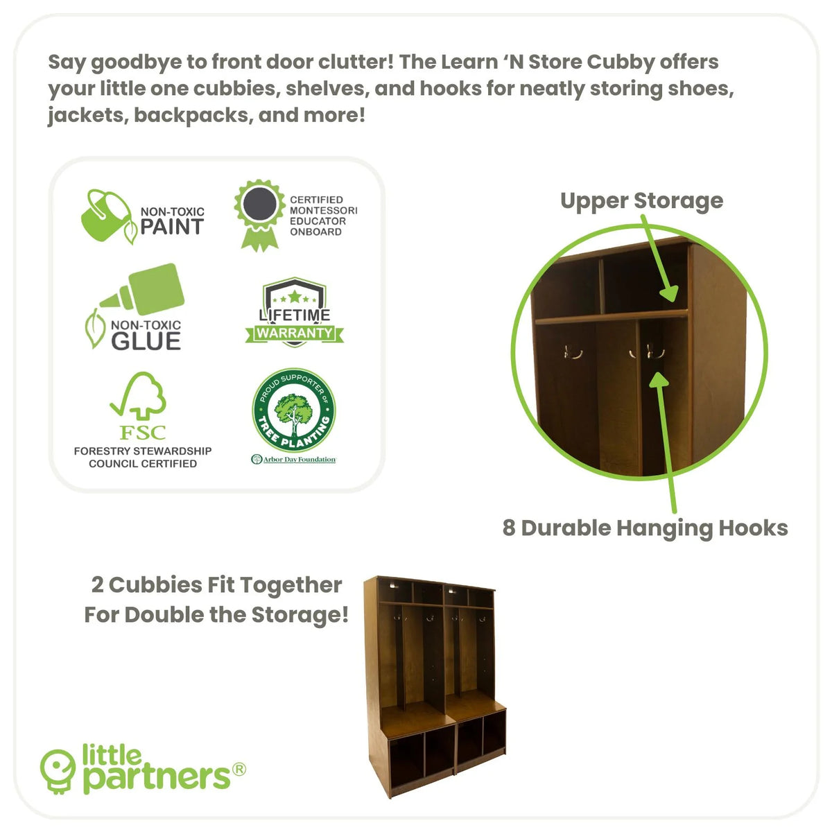 Little Partners Locker Cabinet Cubby Organizer, Learn 'N Store Wooden Classroom Cubbies Compartment Lockers for Storage of Toddlers and Kids Coats, Equipment, Backpacks - Espresso