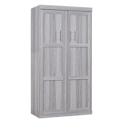 Euroco Pine Wood Twin Size Murphy Bed, Convertible Wall Bed into A Cabinet, Gray