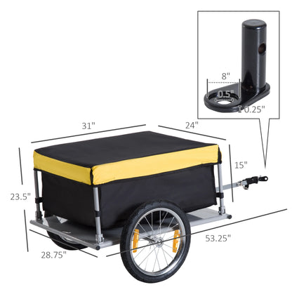 Aosom Bicycle Cargo Trailer, Two-Wheel Bike Luggage Wagon Bicycle Trailer with Removable Cover, Yellow