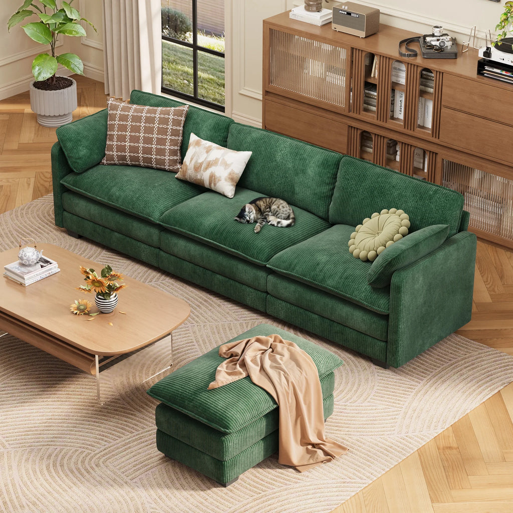 Lofka 110�� Modular Sectional Sofa Bed with Double Layer Cushions and Movable Ottoman, Modern Comfy Cloud Couch for Living Room, DIY Combination, Green