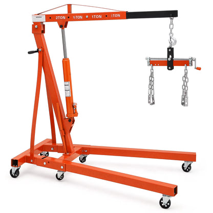 GARVEE 2 Ton Folding Hydraulic Engine Hoist with Lever,Folding Engine Shop Crane Hoist Lift,Heavy Cherry Picker with 6 Wheels for Garage,Workshop,Yellow