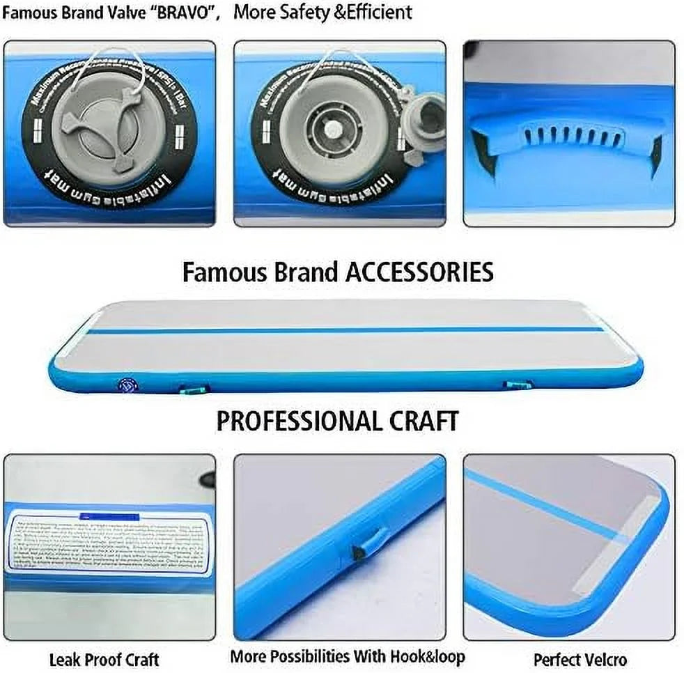 Gymnastics Mat Set 10FT Inflatable Tumbling Mat, 39*24 inch Air Roller Gymnastics Barrel and 3 Air Block with 800W Air Pump for Training Cheerleading Home Use Yoga and Water Use