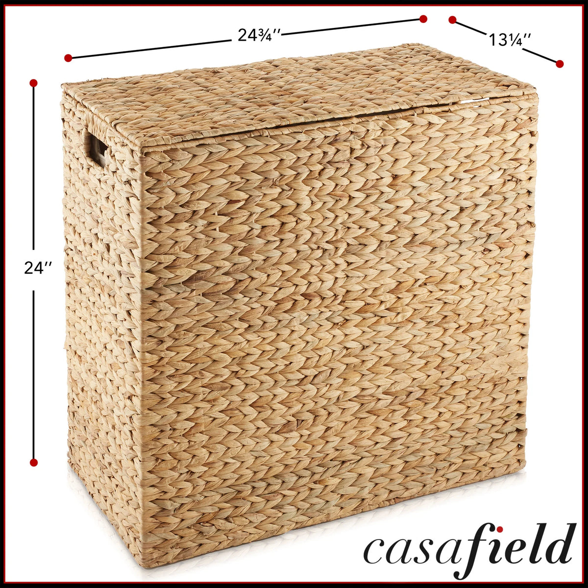 Casafield 2-Section Laundry Hamper with Lid and Removable Liner Bags - Natural, Woven Water Hyacinth Laundry Basket for Clothes
