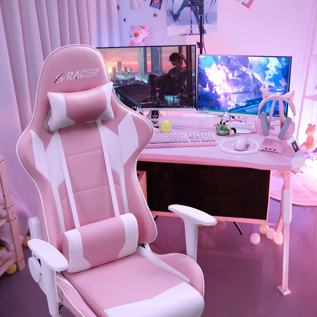 Homall Gaming Chair office Chair with Headrest & Lumbar Support, Pink