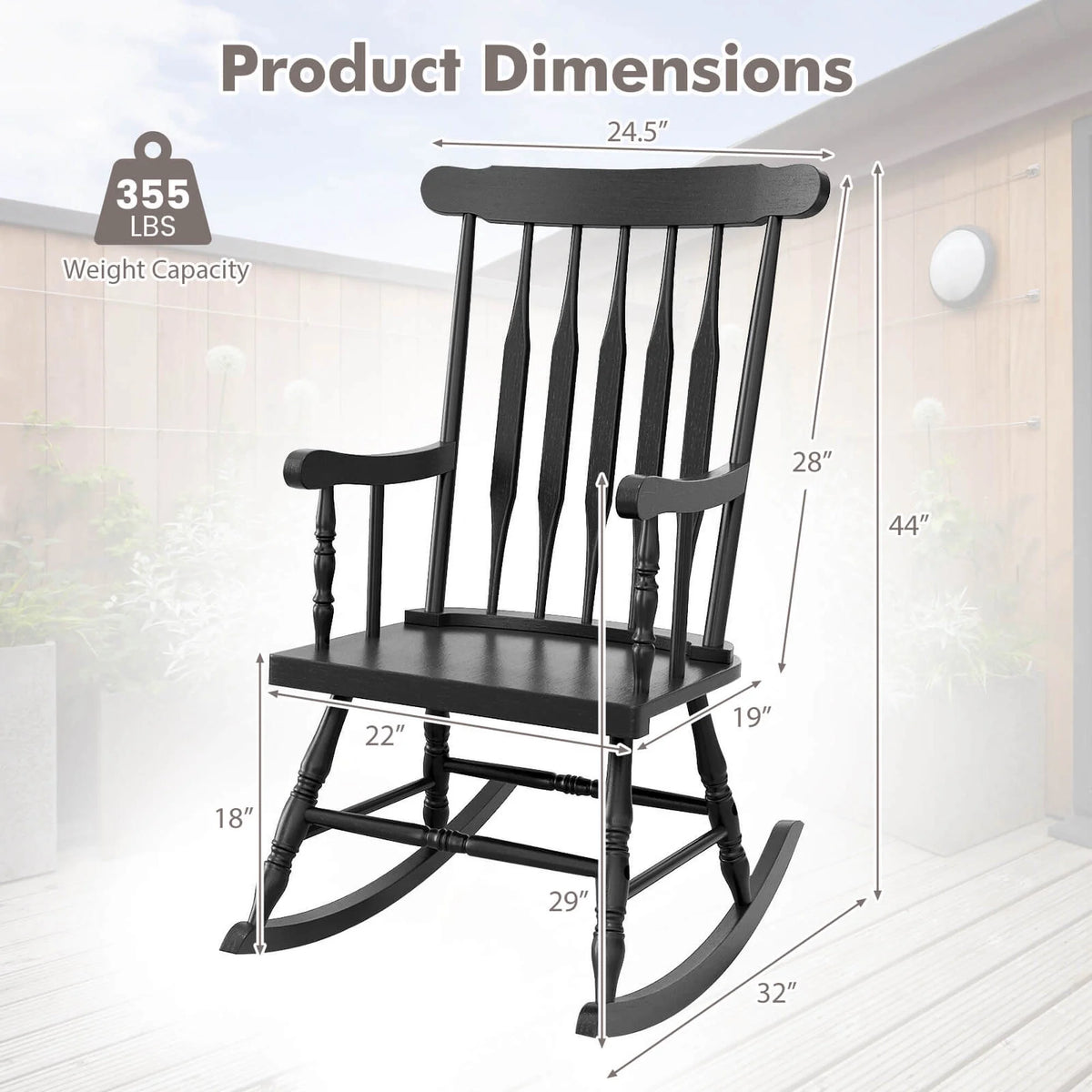 Costway Solid Wood Rocking Chair Porch Rocker Indoor Outdoor Seat Glossy Finish White