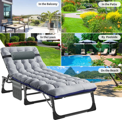Slsy Folding Lounge Chair, 5-Position Adjustable Outdoor Reclining Chair, Folding Sleeping Bed Cot, Folding Chaise Lounge Chair for Pool Beach Patio Sunbathing