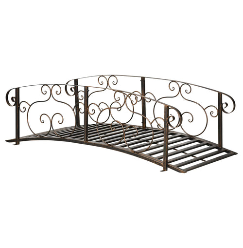 6' Metal Arch Backyard Garden Bridge, Safety Siderails, Arc Footbridge for Backyard Creek, Stream, Pond, Bronze