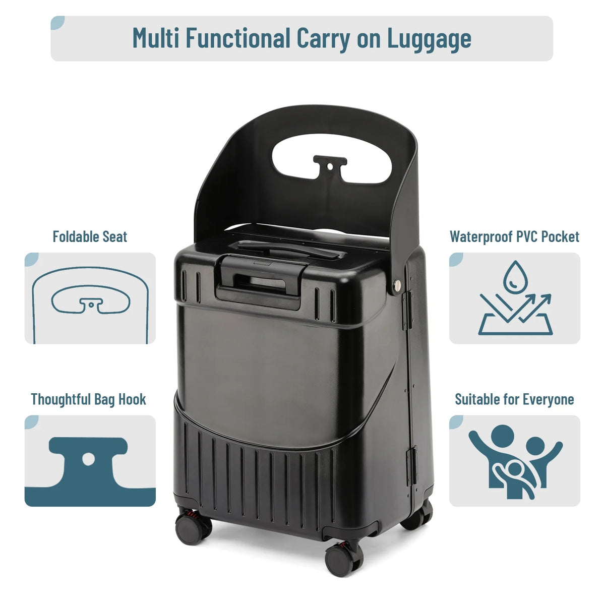 Fridtrip 20 Inch Carry On TSA Lock Luggage with Foldable Seat for Kids& Adult,Lockable Spinner Wheels Free Luggage Cover and Safety Seatbelt Travel Suitcase