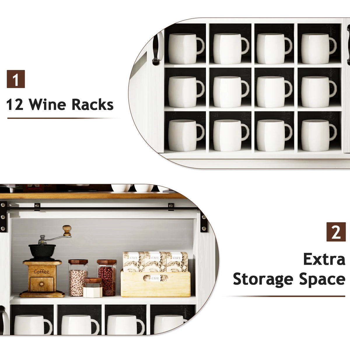 DreamCurship 55" Farmhouse Coffee Bar Cabinet, Buffet Sideboard Storage Cabinet, Wine Bar Cabinet with Wine Rack, White