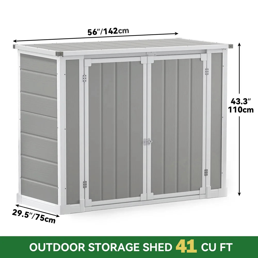 Seizeen Shed and Outdoor Storage, 41 Cu.Ft Small Outdoor Resin Shed with 3 Doors & Floor, 306GAL Deck Box Waterproof Plastic Tool Storage Shed for Cushion Lawn Mower Garbage Cans