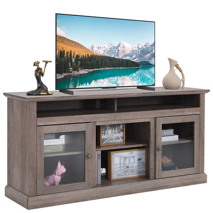 TV Stand for 65 Inch TV, Entertainment Center with Two Glass Barn Doors and Storage Cabinet Table, Farmhouse Style Media Console Table for Living Room(Coffee)