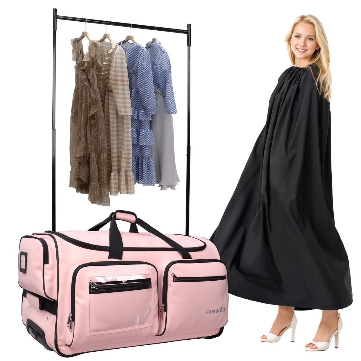 Fegat Dance Bag with Garment Rack - 28"Collapsible Rolling Competition Dance Duffle Bag Lightweight Costume Wheeled Suitcase for Dancers Shows Livestreamer Athletes