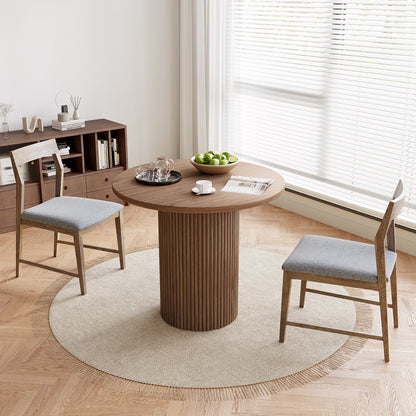 Rophefx 35.4" Solid Wood Round Dining Table with Handcrafted Relief Pedestal,Circle Dining Table,Walnut