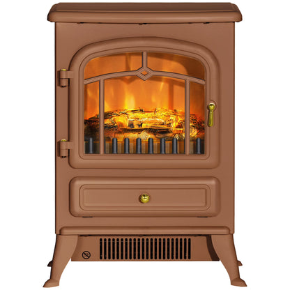 HOMCOM Electric Fireplace Heater with Realistic LED Flames Beige