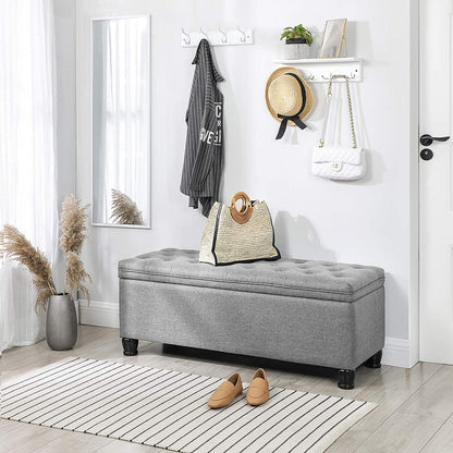 SONGMICS 46.5" Storage Ottoman Bench Storage Bench Bedroom Bench 330lb Load Capacity Solid Wood Legs Light Gray