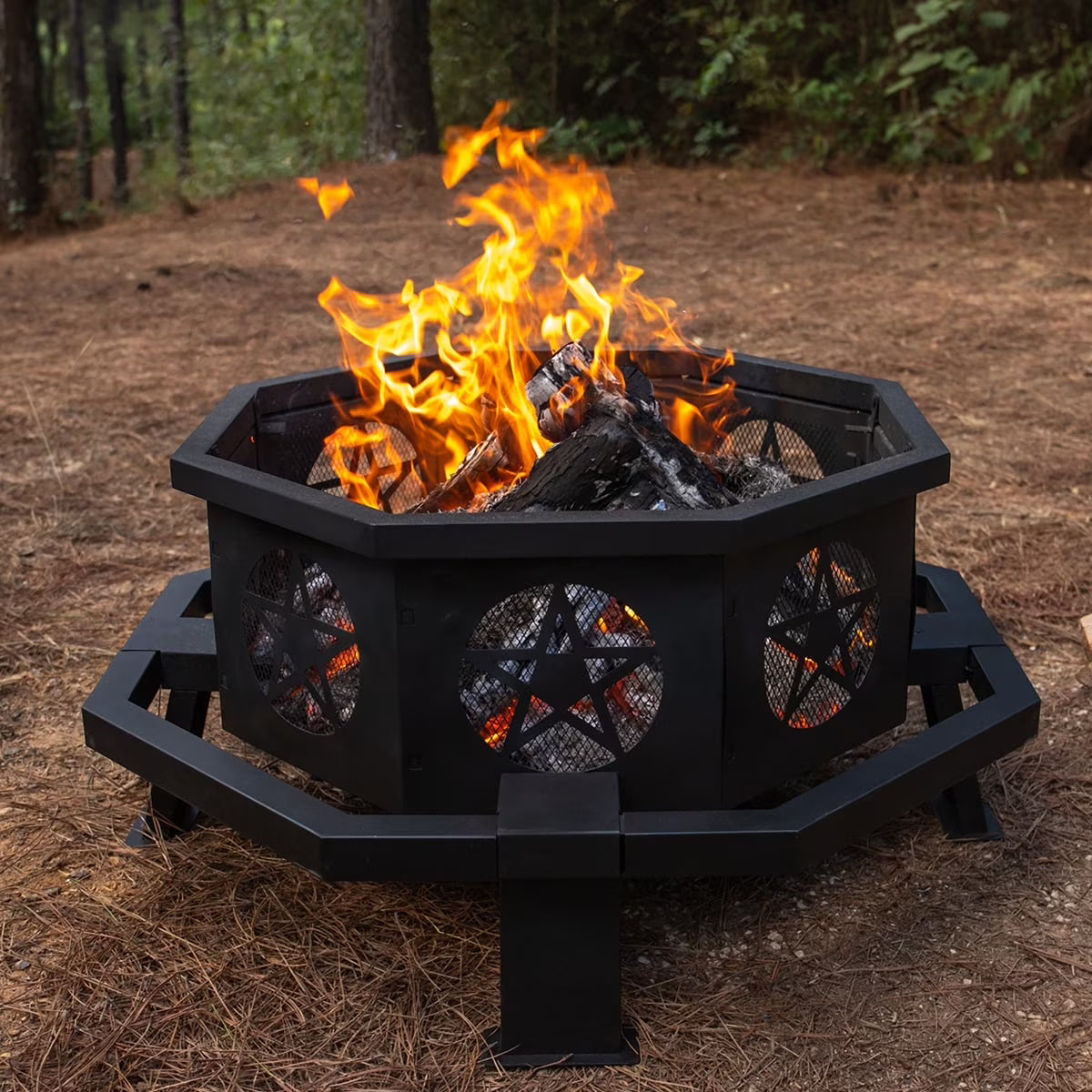 MistMo 35 inch Fire Pit, Outdoor Fire Pit Wood Burning Fire Pits with Cooking Grill