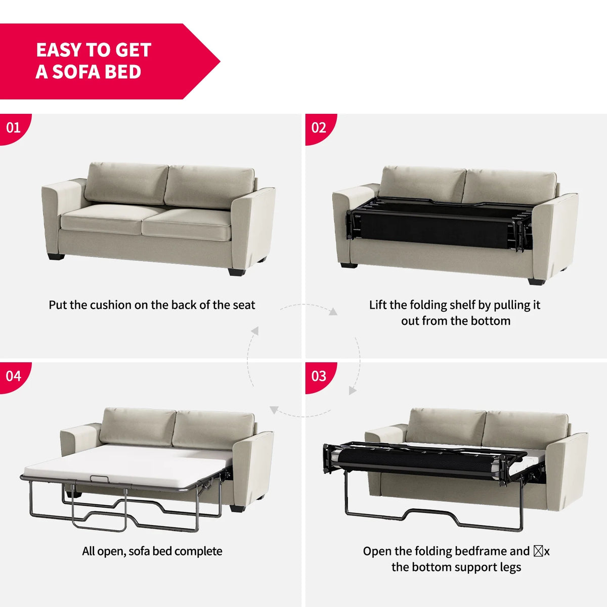 Mjkone Queen Pull Out Sofa Bed,Loveseat Sleeper Sofa with Mattress,2-in-1 Convertible Sleeper Couch,Dark Grey