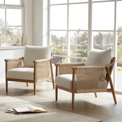 CHITA Modern Accent Chair, Braid Armchair Living Room Chair, Cream