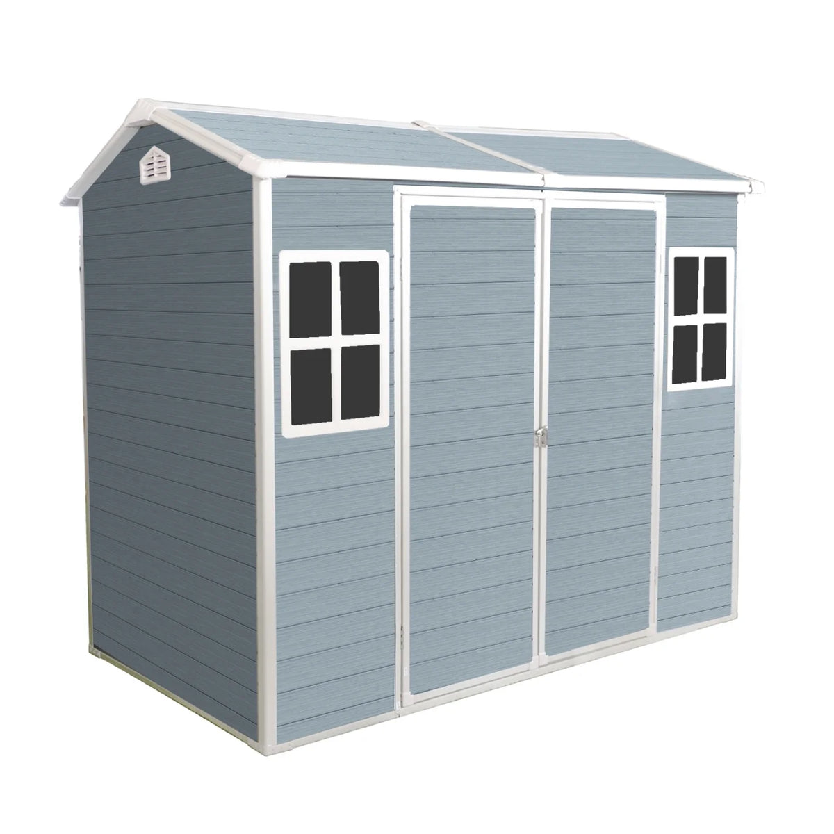 8x4 FT Outdoor Storage Shed with Floor, Resin Garden Sheds with Lockable Door, Vents & Windows, Weather Resistant Tool Shed with Sloped Roof for Backyard Patio, Grey