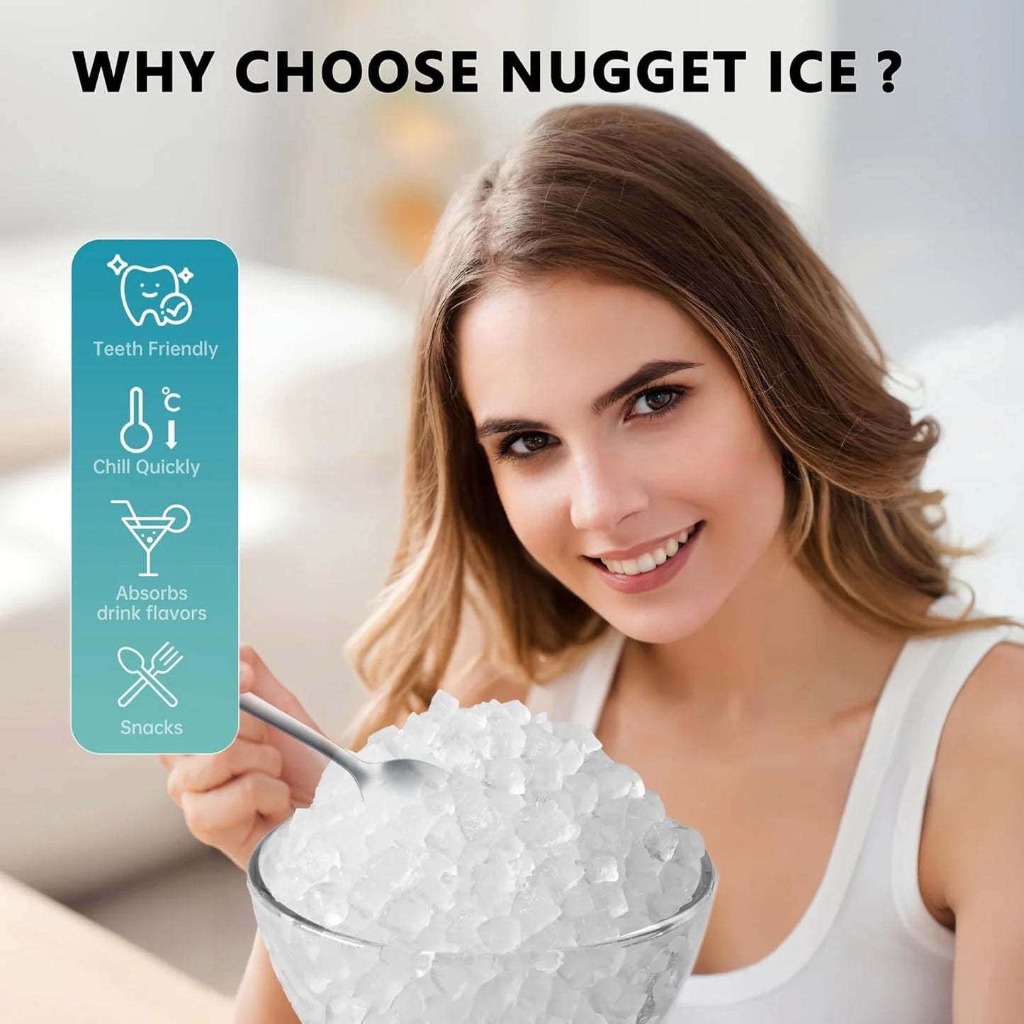 Auseo Nugget Ice Maker Countertop,  Ready in 6 Mins ,35Lbs Each  day with Self-Cleaning,Portable Sonic  Ice Machine  for Home/Office/Bar, Black