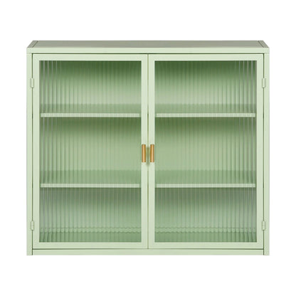 27.56"Modern Wall Cabinet with Glass Doors, Bathroom Cabinet with Featuring Three-tier Storage for Entryway Living Room, Bathroom or Dining Room, Mint Green